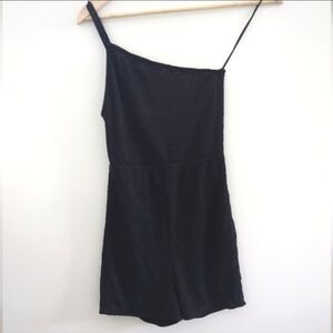 ZARA |  Women's Black Lace One Shoulder Stretchy Short Jumpsuit